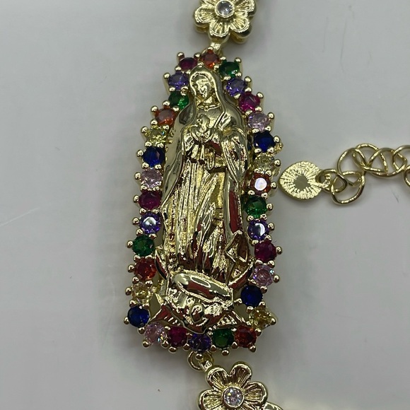 14K Gold Plated Virgin of Guadalupe bracelet colorful rhinestones - Picture 6 of 12